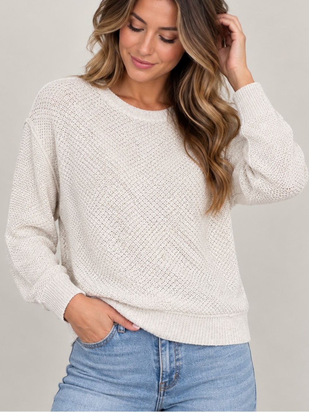 GAP Cream Linen Blend Textured Knit Sweater Small